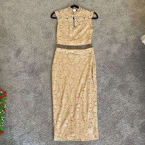 Beige Lace crop top and skirt set